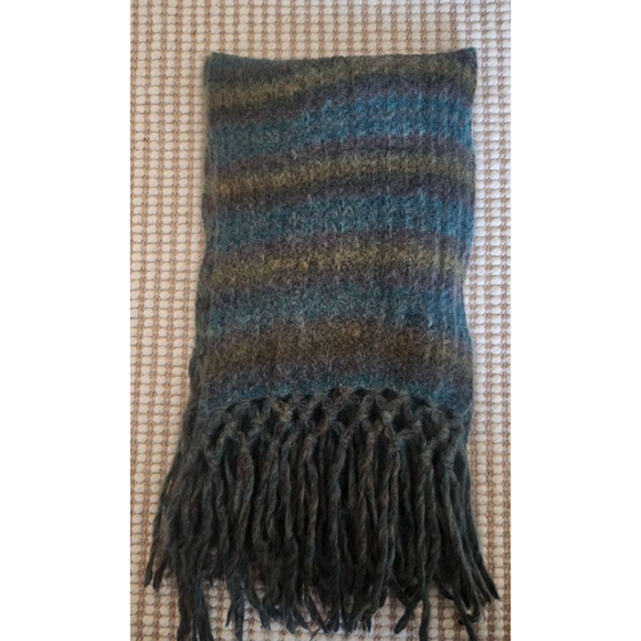 H&M Accessories - Women's H&M One Size Teal Brown Striped Mohair Blend Long Wide Knitted Scarf